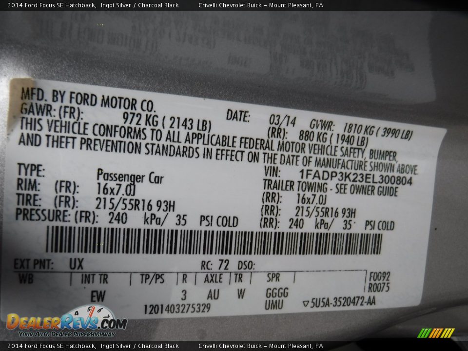 2014 Ford Focus SE Hatchback Ingot Silver / Charcoal Black Photo #29