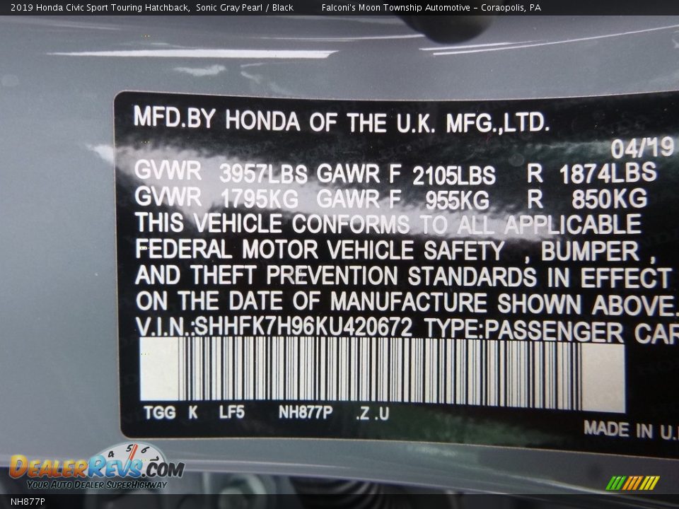Honda Color Code NH877P Sonic Gray Pearl