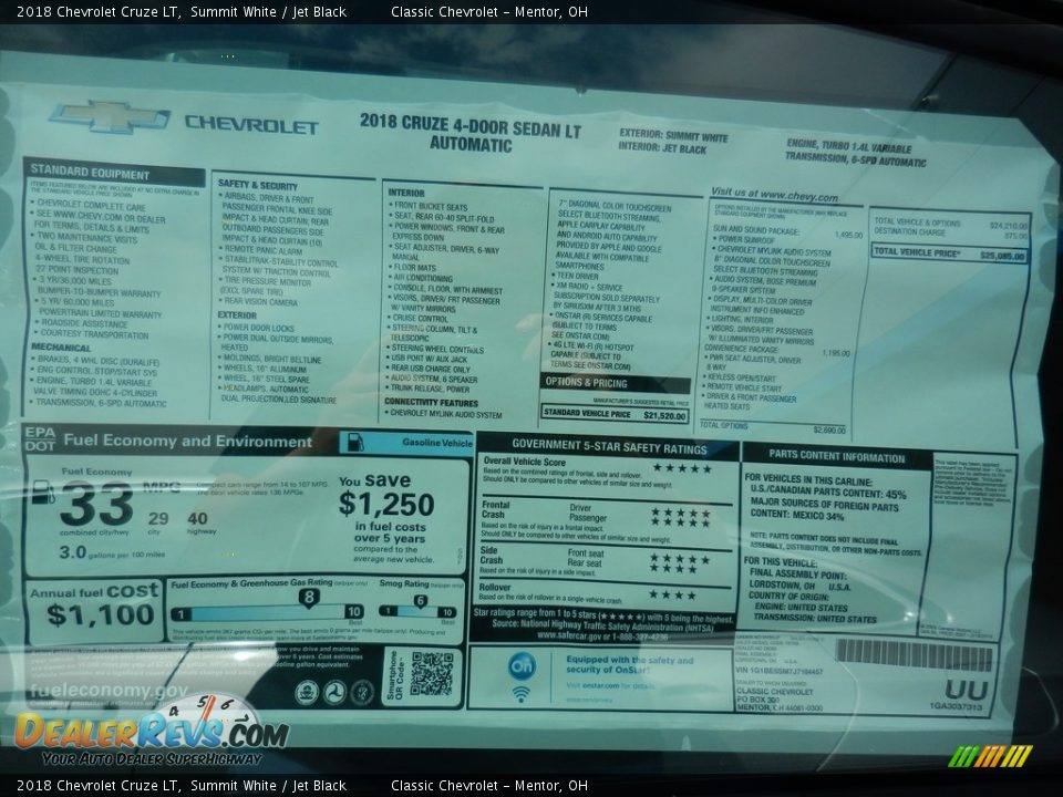 2018 Chevrolet Cruze LT Summit White / Jet Black Photo #7