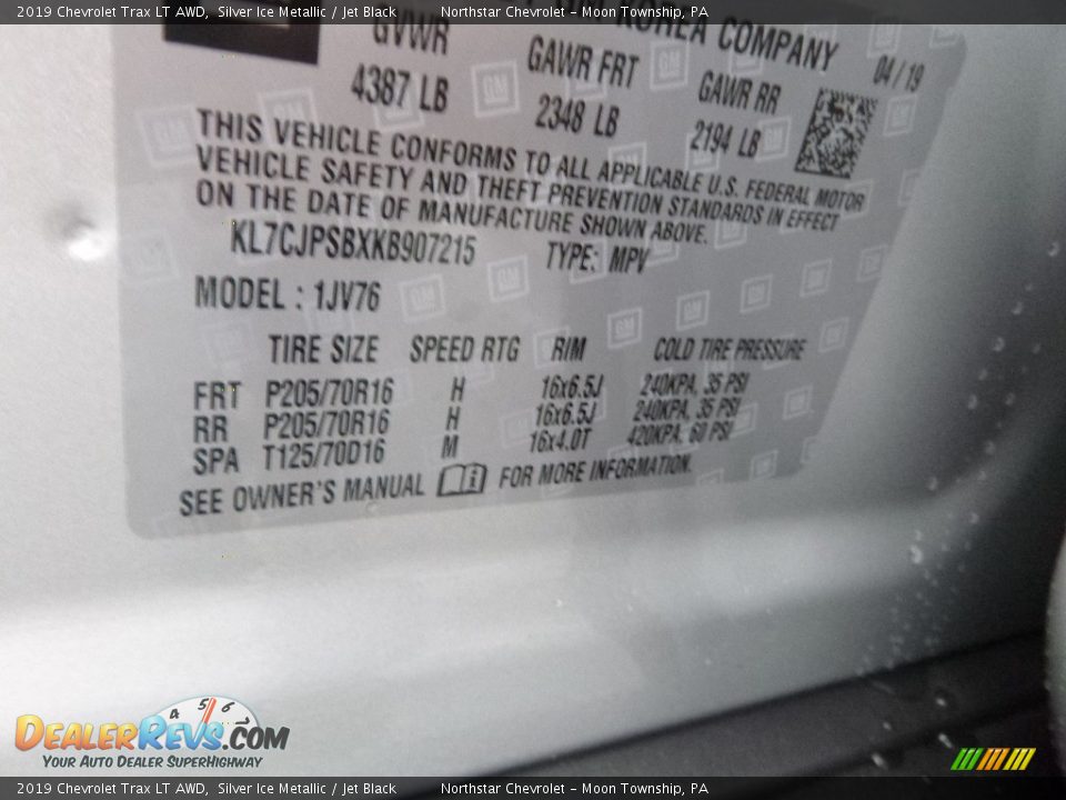 2019 Chevrolet Trax LT AWD Silver Ice Metallic / Jet Black Photo #16