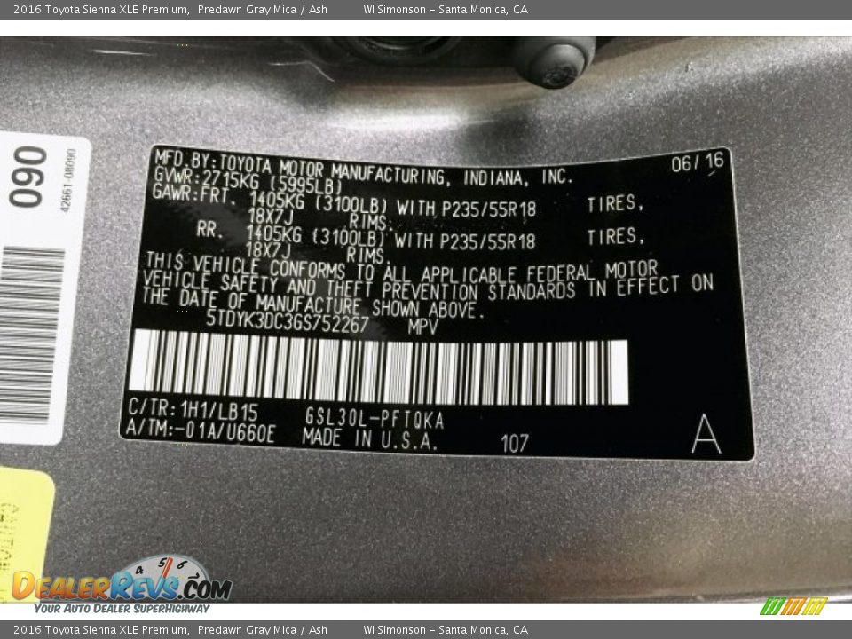 2016 Toyota Sienna XLE Premium Predawn Gray Mica / Ash Photo #24