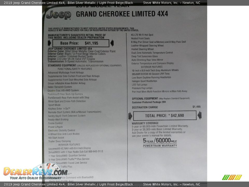 2019 Jeep Grand Cherokee Limited 4x4 Billet Silver Metallic / Light Frost Beige/Black Photo #36