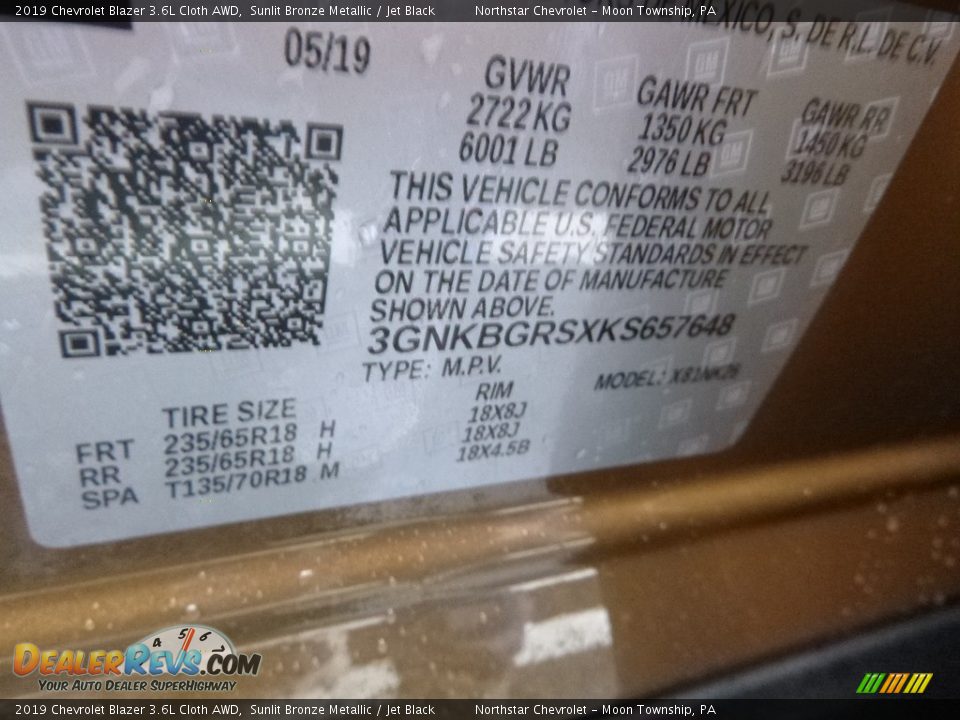 2019 Chevrolet Blazer 3.6L Cloth AWD Sunlit Bronze Metallic / Jet Black Photo #18