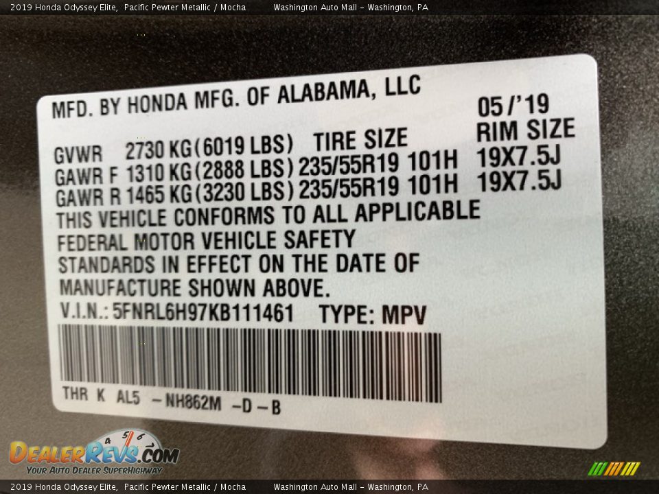 2019 Honda Odyssey Elite Pacific Pewter Metallic / Mocha Photo #9