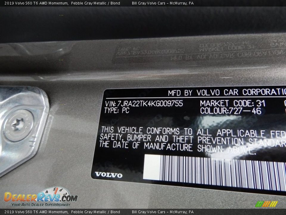 2019 Volvo S60 T6 AWD Momentum Pebble Gray Metallic / Blond Photo #11