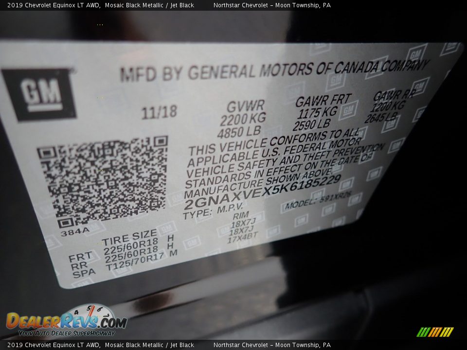 2019 Chevrolet Equinox LT AWD Mosaic Black Metallic / Jet Black Photo #18