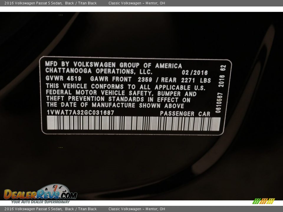 2016 Volkswagen Passat S Sedan Black / Titan Black Photo #22