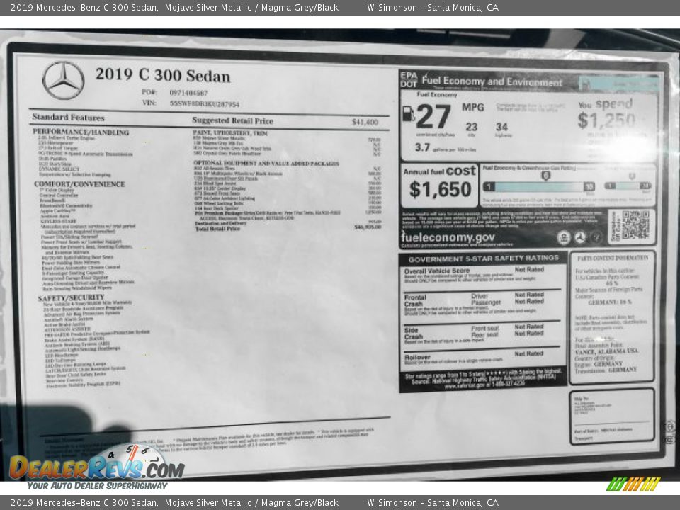 2019 Mercedes-Benz C 300 Sedan Mojave Silver Metallic / Magma Grey/Black Photo #10