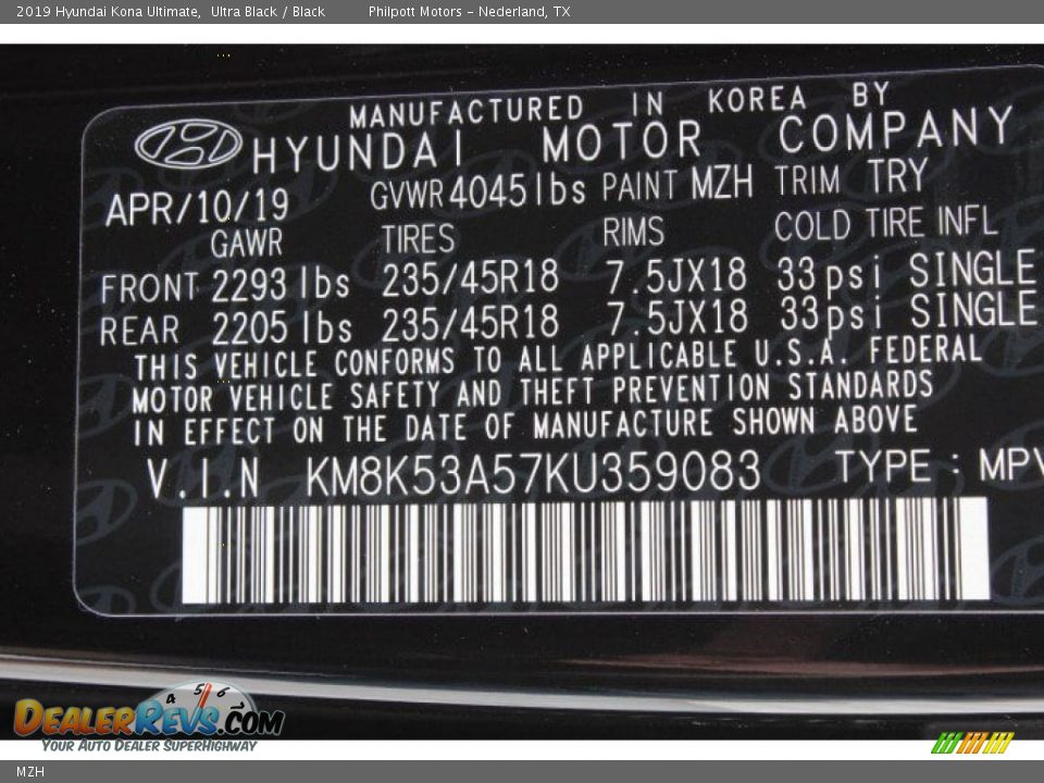 Hyundai Color Code MZH Ultra Black