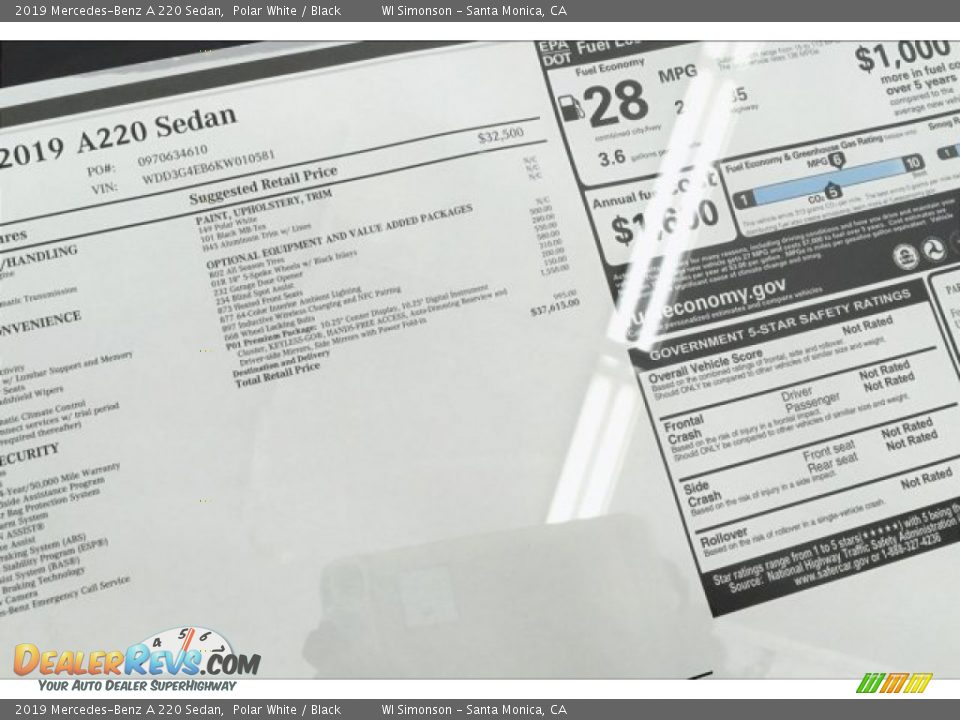 2019 Mercedes-Benz A 220 Sedan Polar White / Black Photo #11