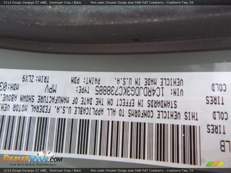 2019 Dodge Durango GT AWD Destroyer Gray / Black Photo #14