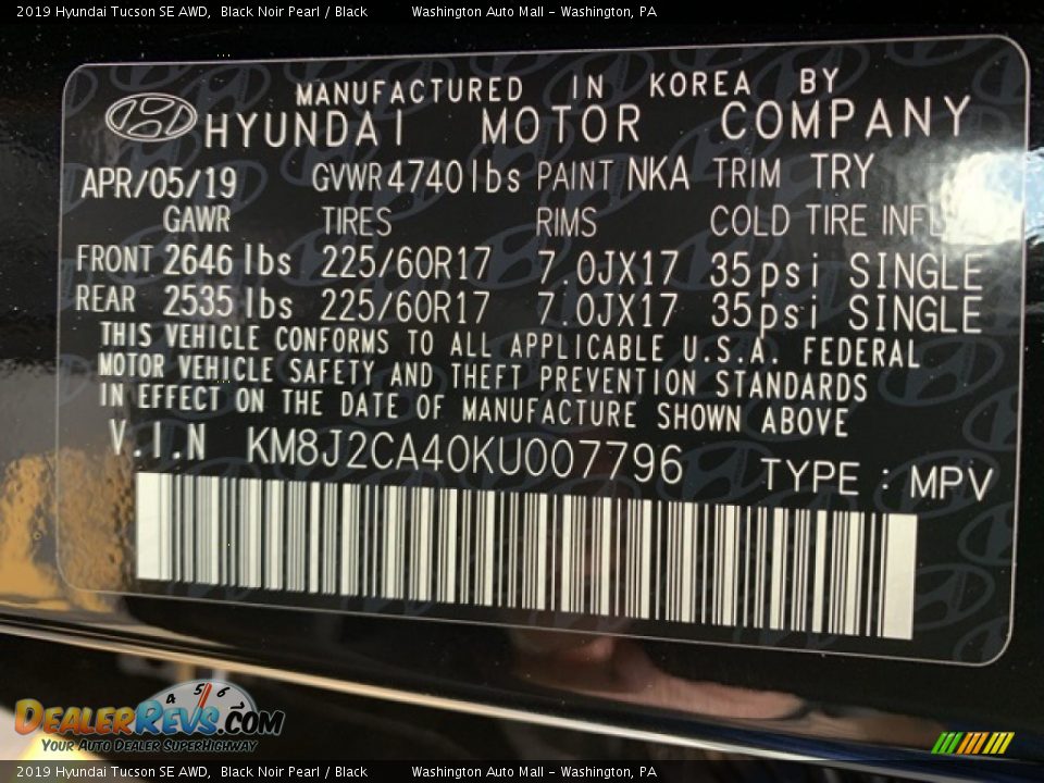2019 Hyundai Tucson SE AWD Black Noir Pearl / Black Photo #10