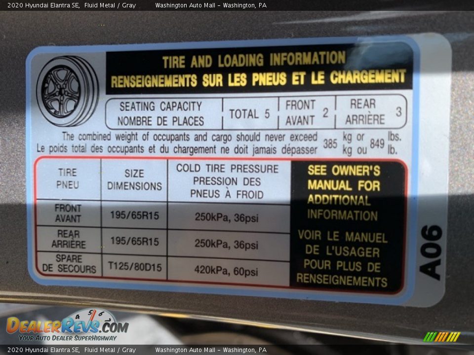 Info Tag of 2020 Hyundai Elantra SE Photo #9