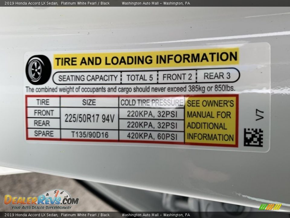 2019 Honda Accord LX Sedan Platinum White Pearl / Black Photo #8