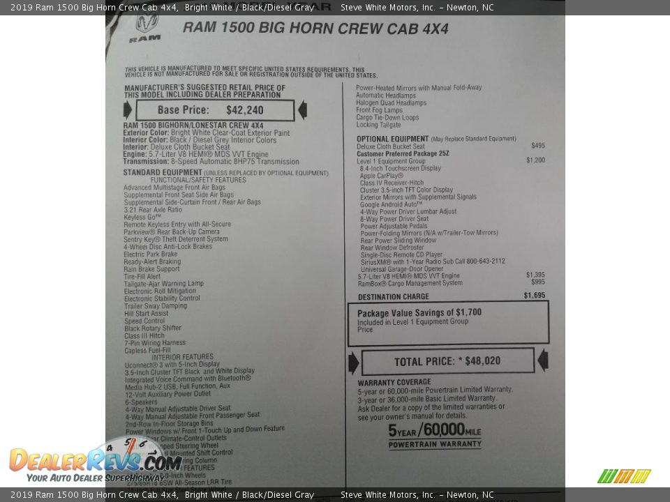 2019 Ram 1500 Big Horn Crew Cab 4x4 Bright White / Black/Diesel Gray Photo #36