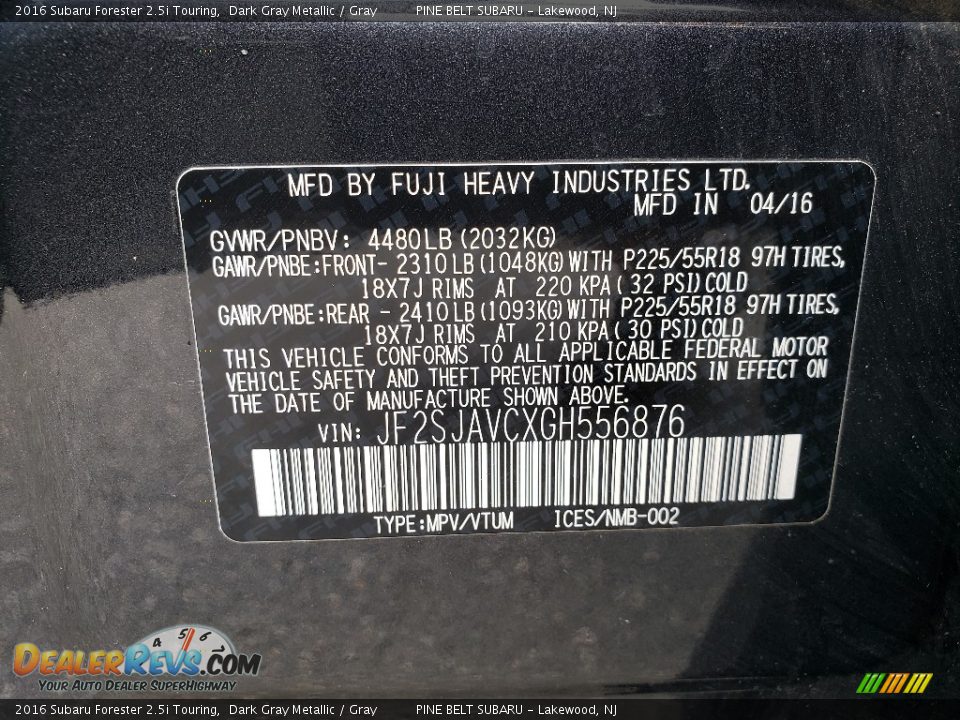 2016 Subaru Forester 2.5i Touring Dark Gray Metallic / Gray Photo #26