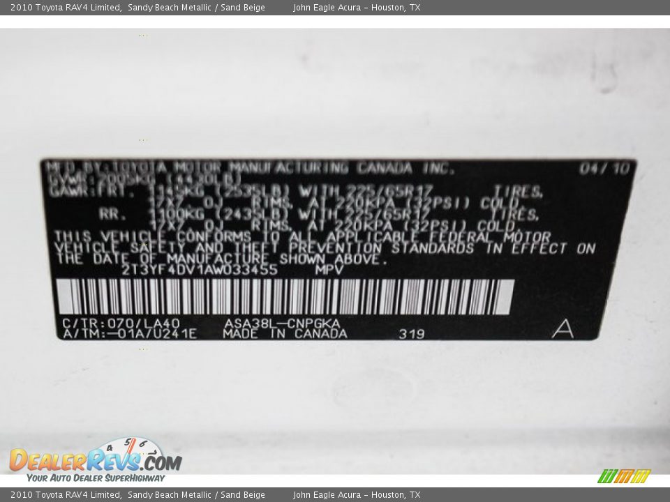 2010 Toyota RAV4 Limited Sandy Beach Metallic / Sand Beige Photo #36