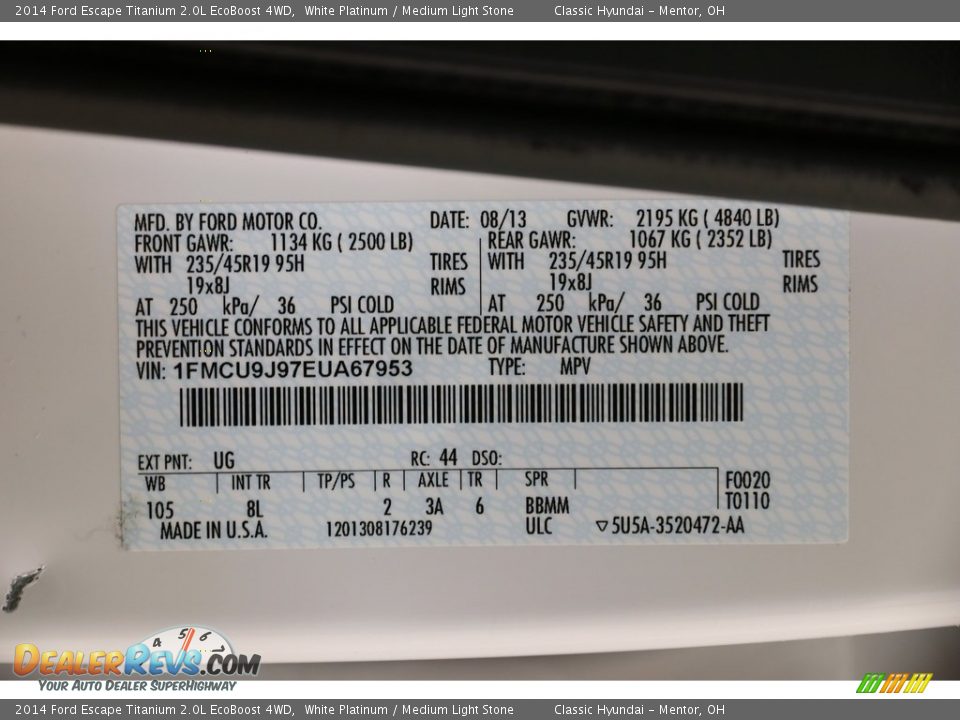 2014 Ford Escape Titanium 2.0L EcoBoost 4WD White Platinum / Medium Light Stone Photo #22