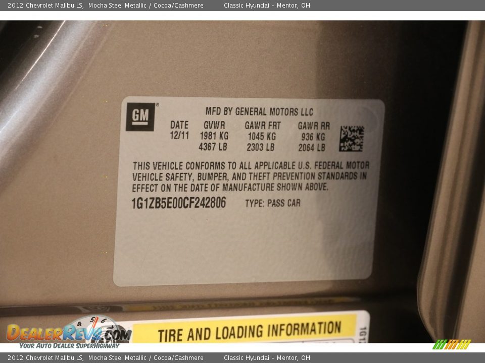 2012 Chevrolet Malibu LS Mocha Steel Metallic / Cocoa/Cashmere Photo #17