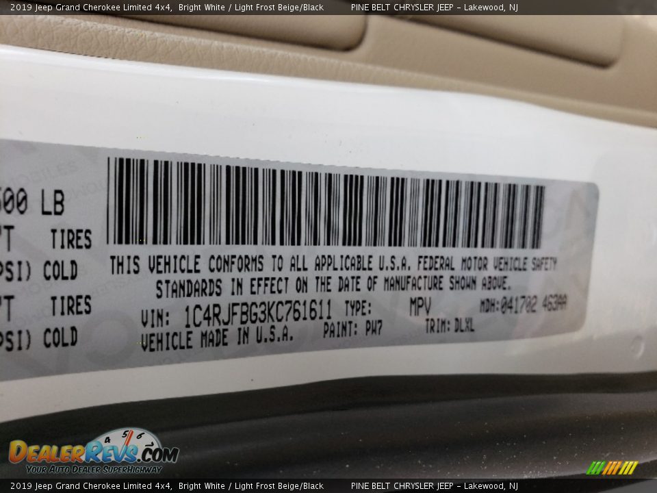 2019 Jeep Grand Cherokee Limited 4x4 Bright White / Light Frost Beige/Black Photo #10