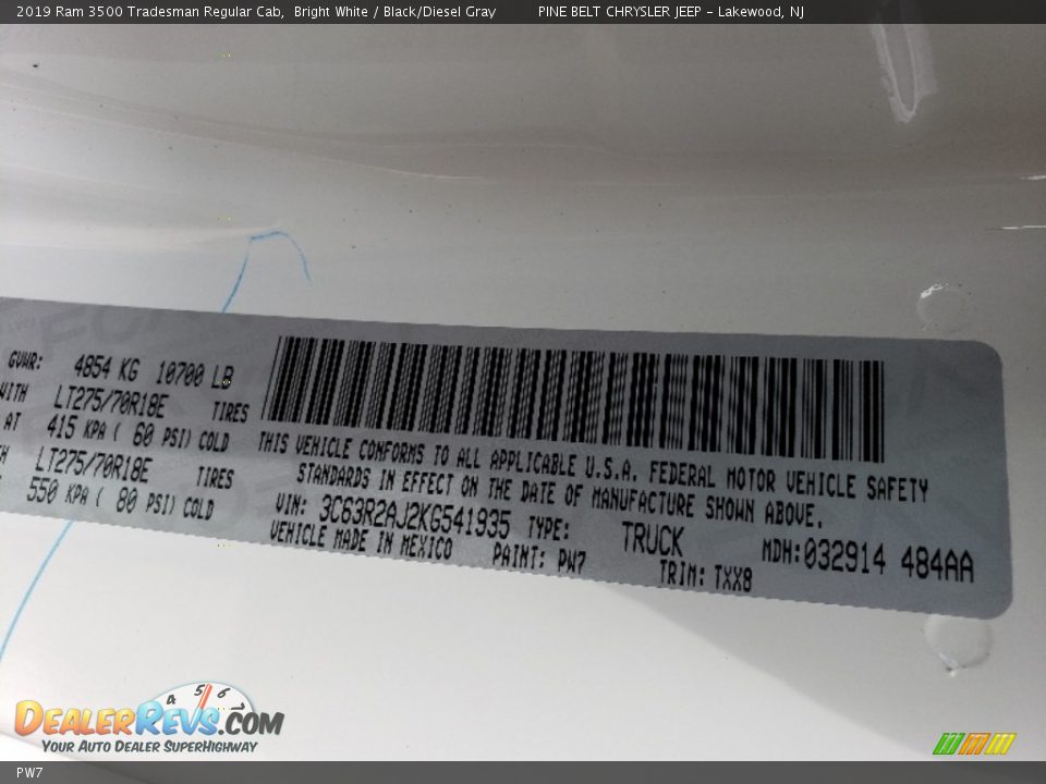 Ram Color Code PW7 Bright White