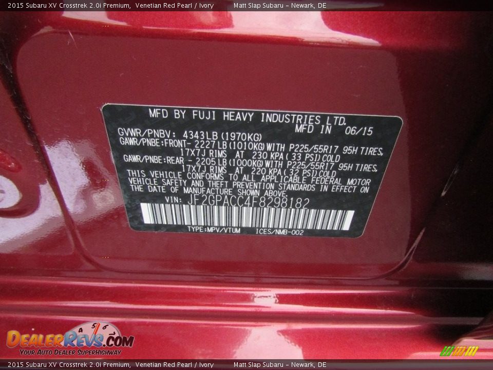 2015 Subaru XV Crosstrek 2.0i Premium Venetian Red Pearl / Ivory Photo #29