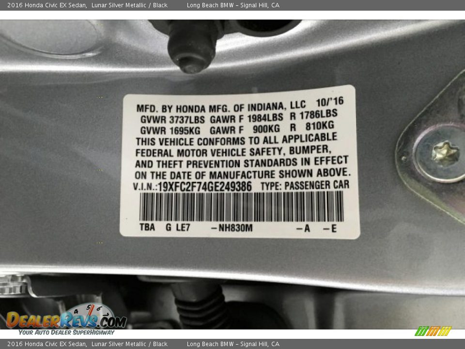 2016 Honda Civic EX Sedan Lunar Silver Metallic / Black Photo #19