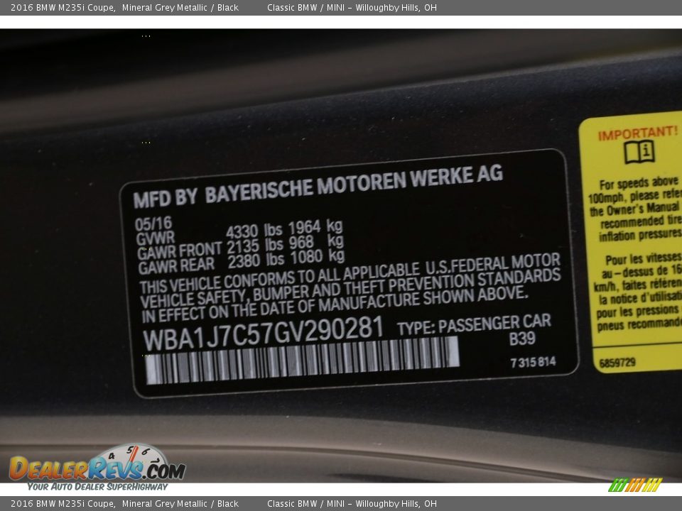 2016 BMW M235i Coupe Mineral Grey Metallic / Black Photo #34