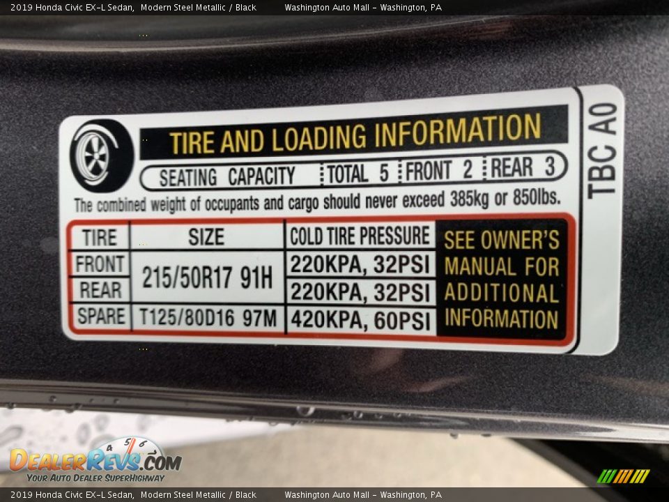 2019 Honda Civic EX-L Sedan Modern Steel Metallic / Black Photo #8