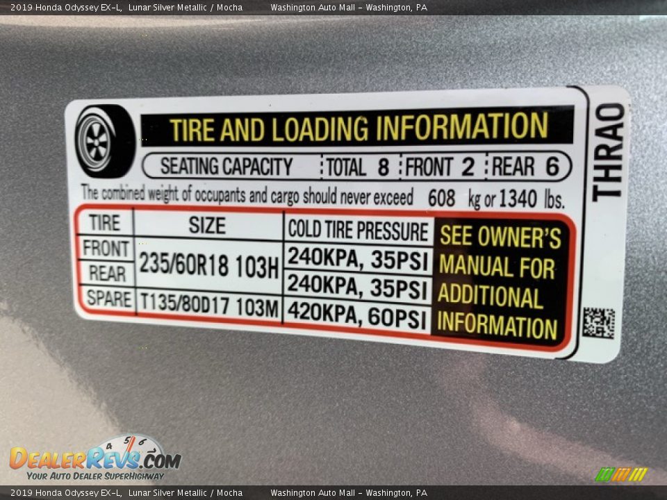 2019 Honda Odyssey EX-L Lunar Silver Metallic / Mocha Photo #8