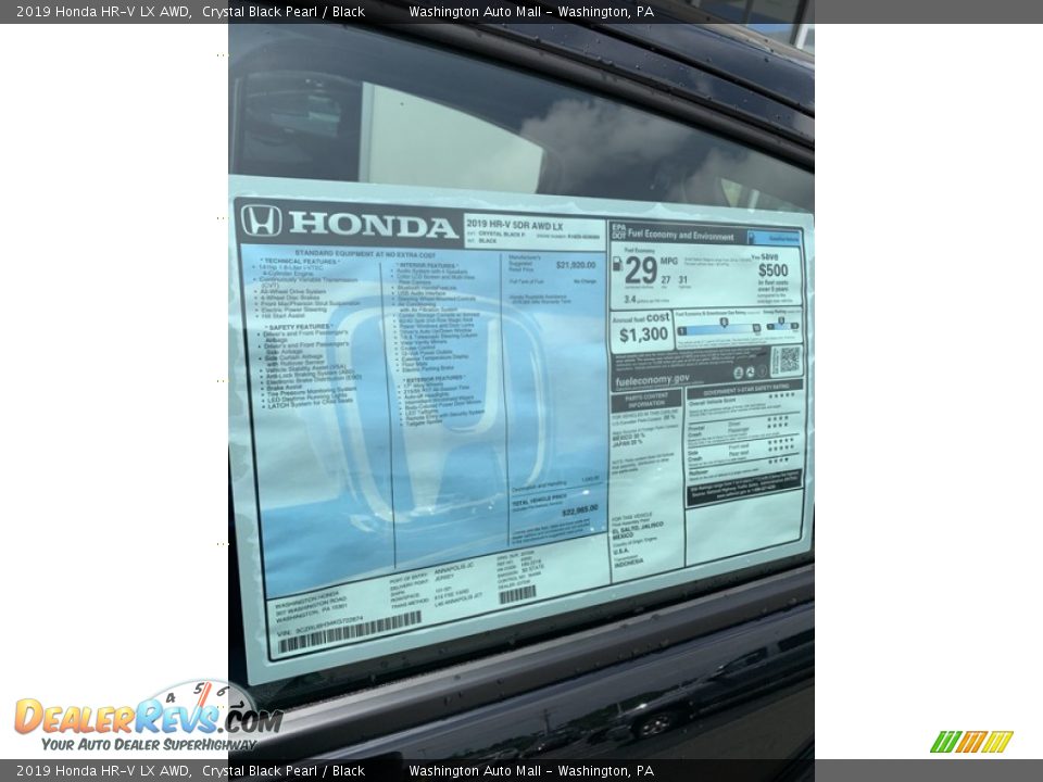 2019 Honda HR-V LX AWD Crystal Black Pearl / Black Photo #15