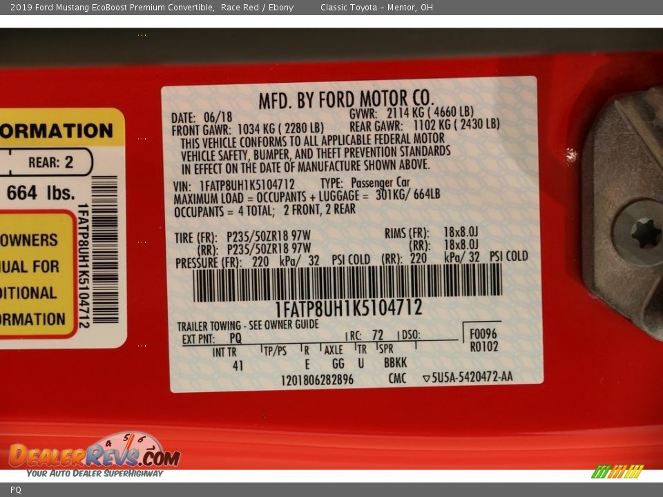 Ford Color Code PQ Race Red