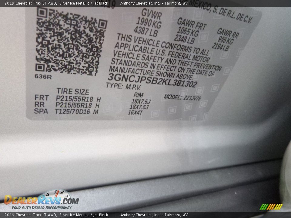 2019 Chevrolet Trax LT AWD Silver Ice Metallic / Jet Black Photo #15