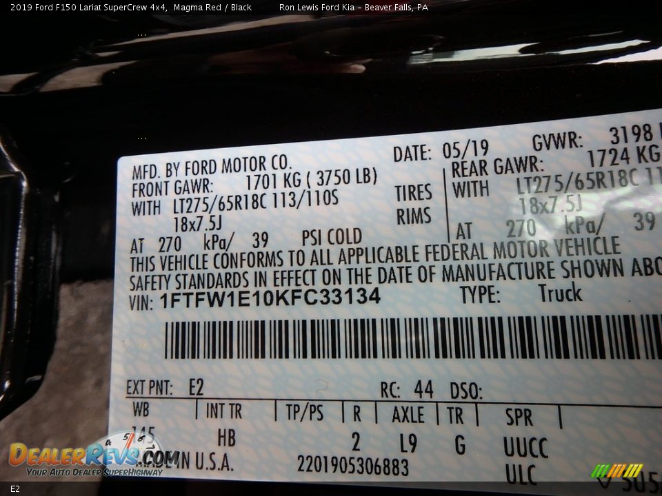 Ford Color Code E2 Magma Red