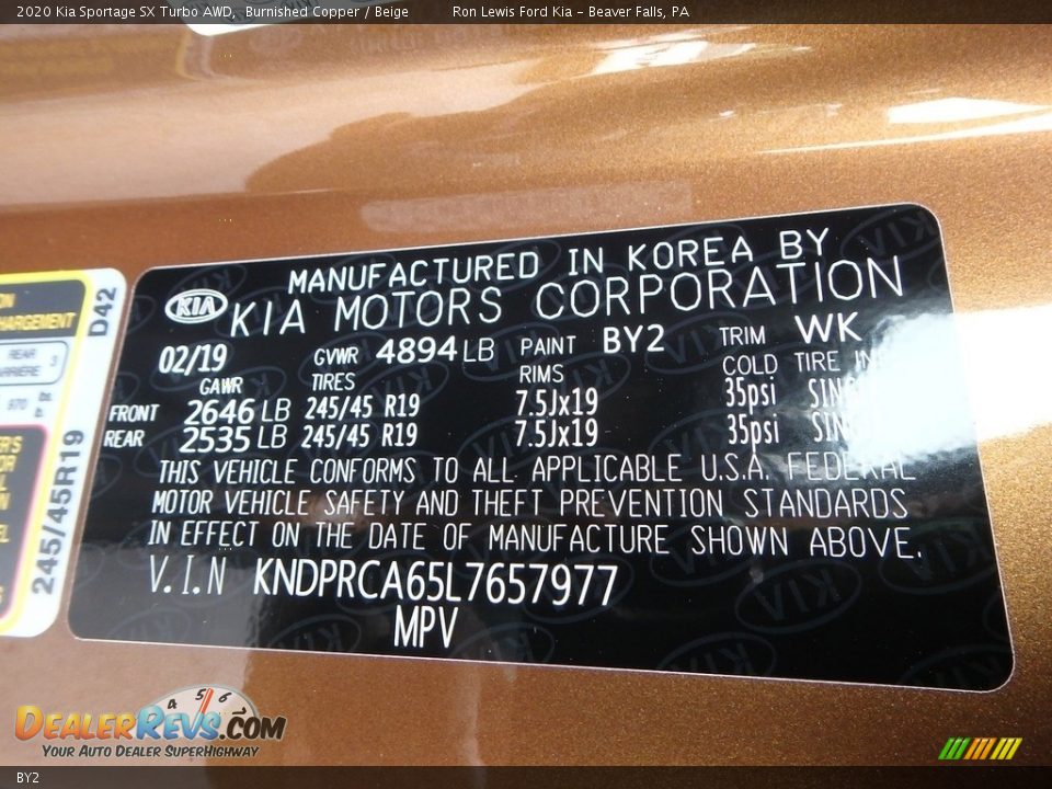 Kia Color Code BY2 Burnished Copper