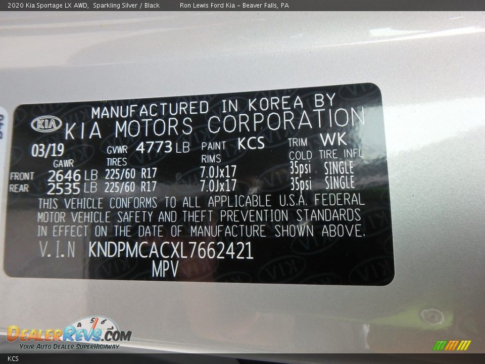 Kia Color Code KCS Sparkling Silver