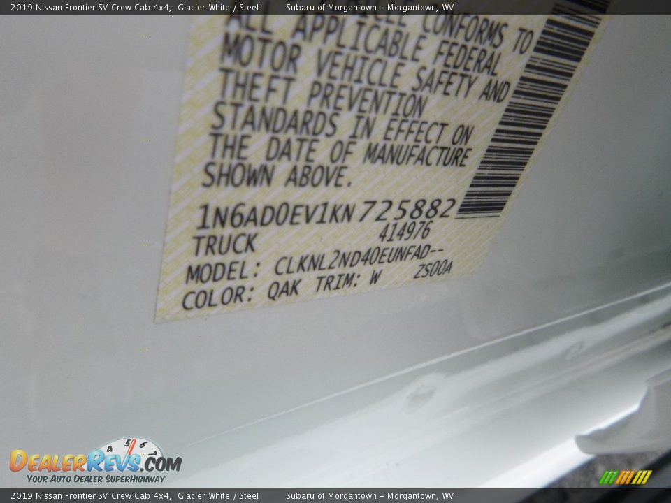 2019 Nissan Frontier SV Crew Cab 4x4 Glacier White / Steel Photo #15