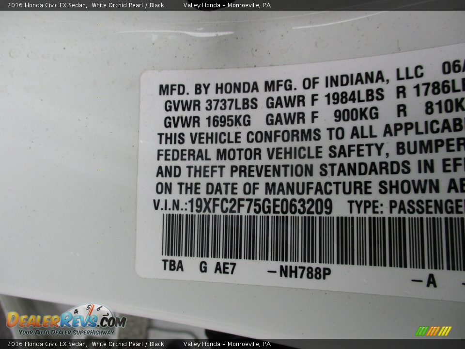 2016 Honda Civic EX Sedan White Orchid Pearl / Black Photo #19