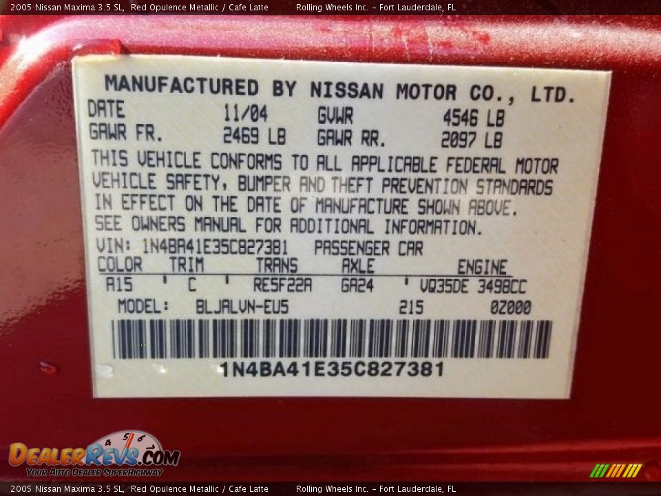 2005 Nissan Maxima 3.5 SL Red Opulence Metallic / Cafe Latte Photo #10