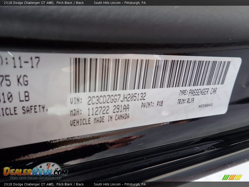 2018 Dodge Challenger GT AWD Pitch Black / Black Photo #23