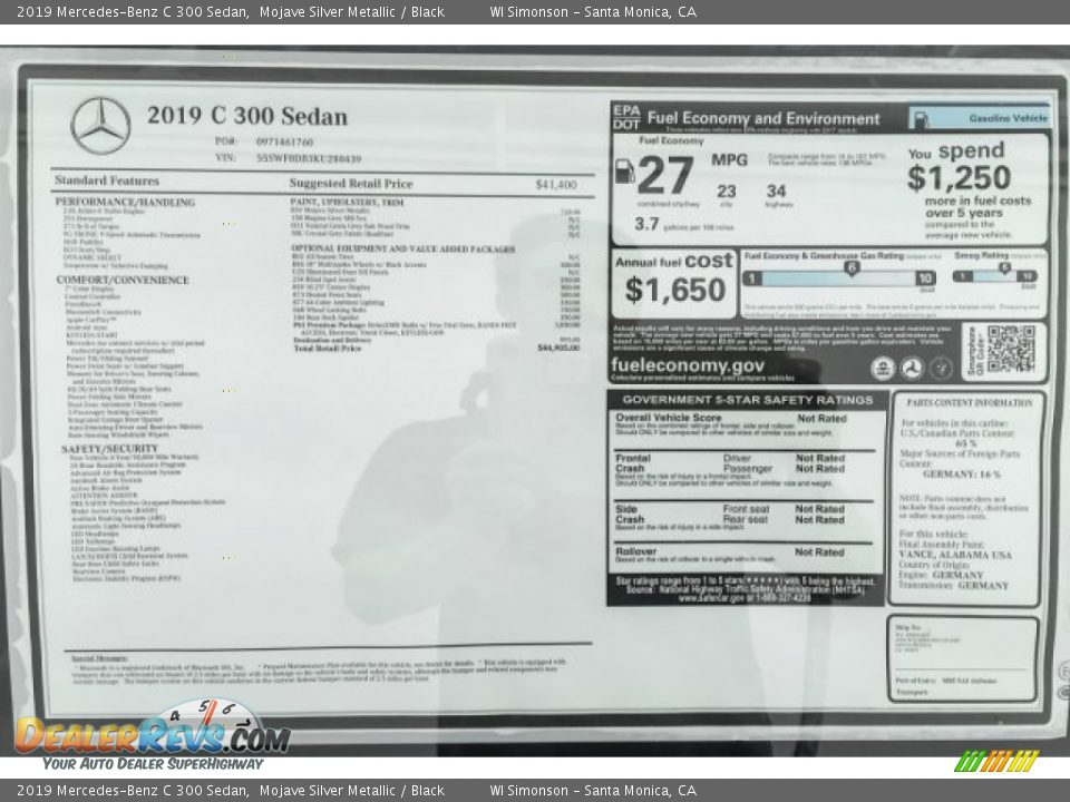 2019 Mercedes-Benz C 300 Sedan Mojave Silver Metallic / Black Photo #10