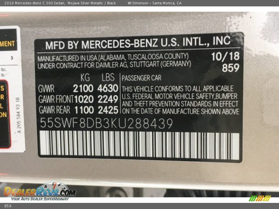 Mercedes-Benz Color Code 859 Mojave Silver Metallic