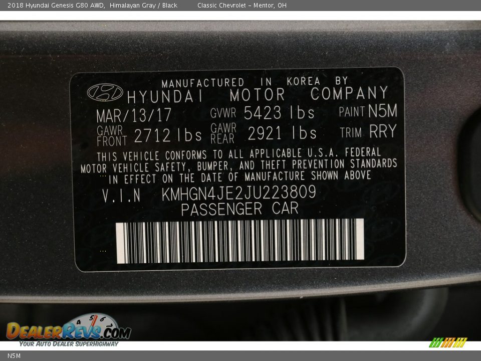 Hyundai Color Code N5M Himalayan Gray