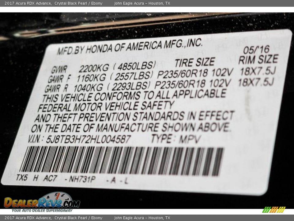 2017 Acura RDX Advance Crystal Black Pearl / Ebony Photo #36