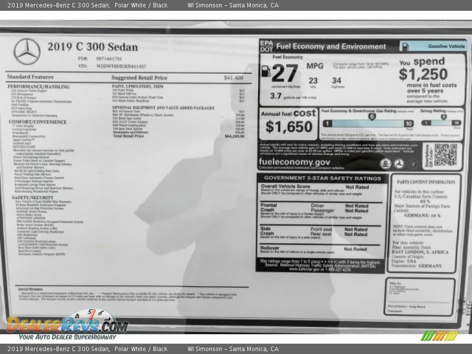 2019 Mercedes-Benz C 300 Sedan Polar White / Black Photo #10