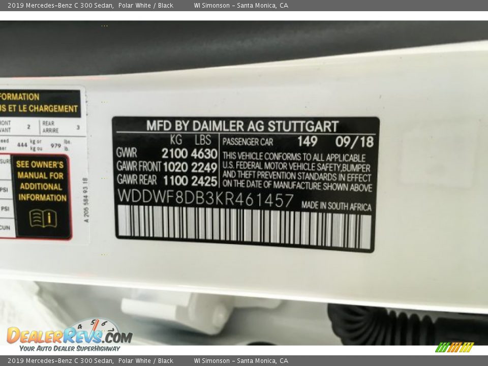 2019 Mercedes-Benz C 300 Sedan Polar White / Black Photo #11
