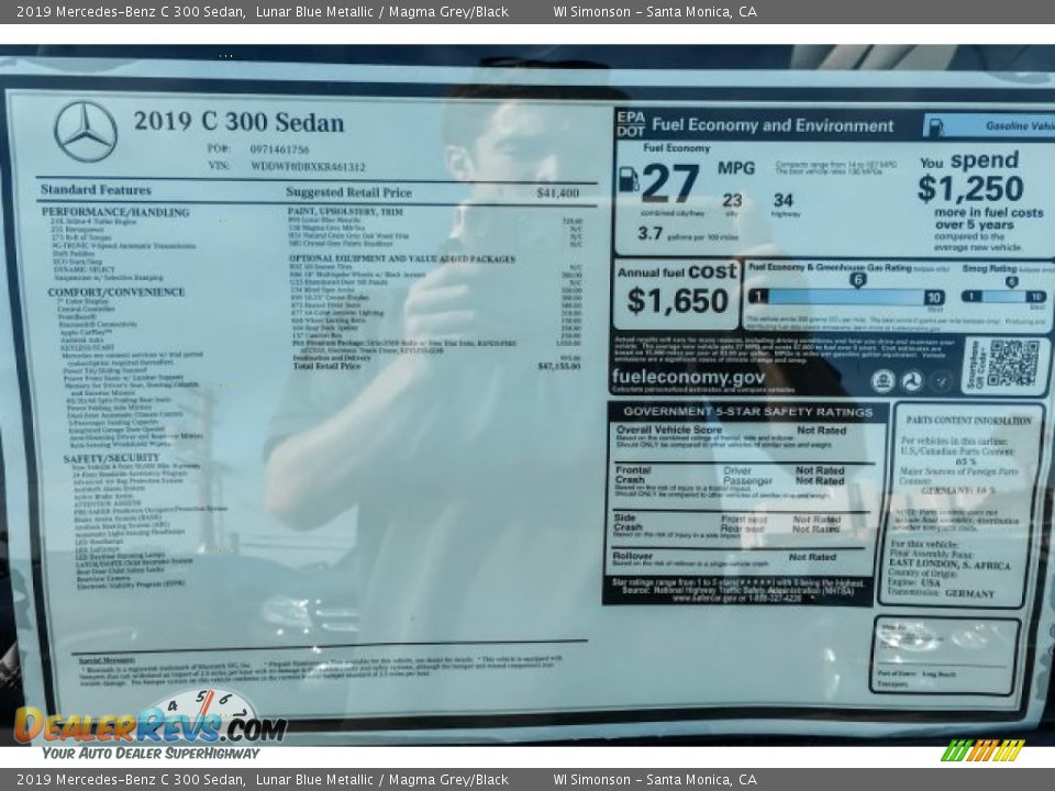 2019 Mercedes-Benz C 300 Sedan Lunar Blue Metallic / Magma Grey/Black Photo #10