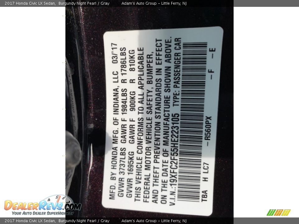 2017 Honda Civic LX Sedan Burgundy Night Pearl / Gray Photo #25