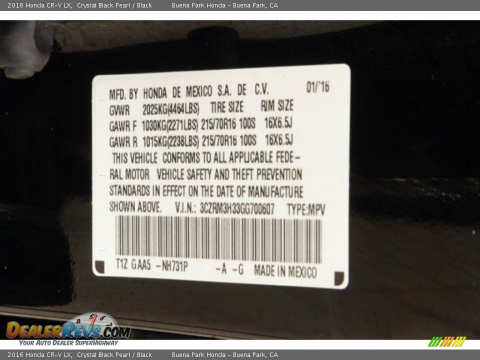 2016 Honda CR-V LX Crystal Black Pearl / Black Photo #35