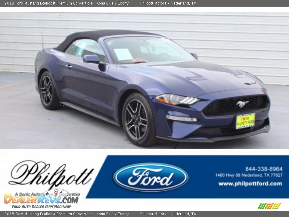2018 Ford Mustang EcoBoost Premium Convertible Kona Blue / Ebony Photo #1